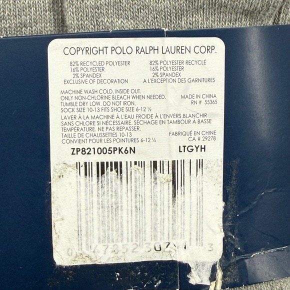 Polo Ralph Lauren Men Gray Classic Sport 6 Pair Crew Socks Half Cushioned Sole - Picture 4 of 6